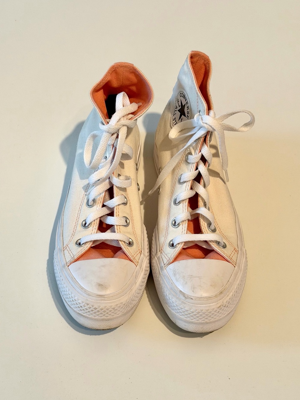 High Top Converse White and Coral